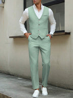 Mens Pant and Vest Set Woven Polyester V-Neck Sleeveless 2-Piece Formal – Galso