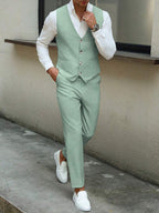 Mens Pant and Vest Set Woven Polyester V-Neck Sleeveless 2-Piece Formal – Galso