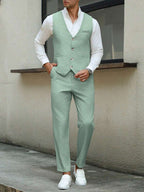 Mens Pant and Vest Set Woven Polyester V-Neck Sleeveless 2-Piece Formal – Galso