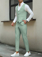 Mens Pant and Vest Set Woven Polyester V-Neck Sleeveless 2-Piece Formal – Galso