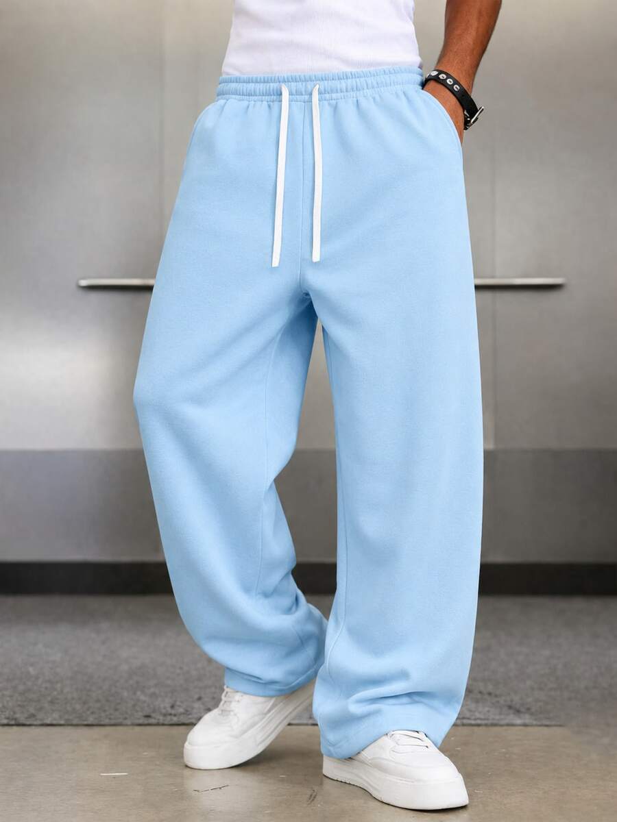 Mens Pant Wide Leg Drawstring Sweatpant Solid Relaxed Fit – Galdron