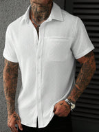Mens Short Sleeve Shirt Solid Color Single-Breasted Casual – Vanto