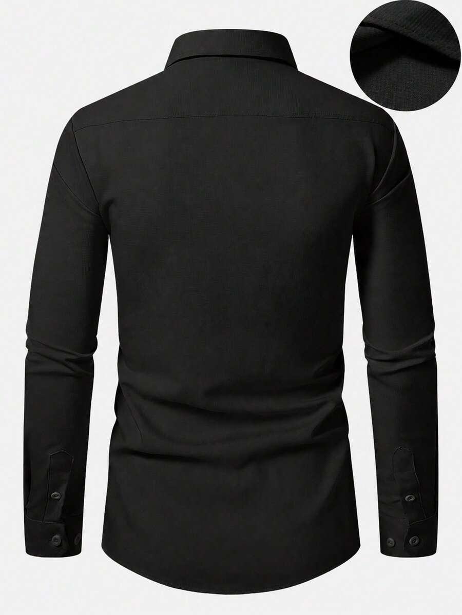 Shirt Shop Stand Collar Button-Up Long Sleeve Polyester Stretch – Marvo