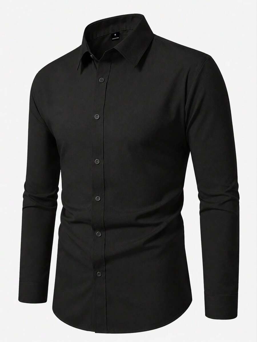 Shirt Shop Stand Collar Button-Up Long Sleeve Polyester Stretch – Marvo