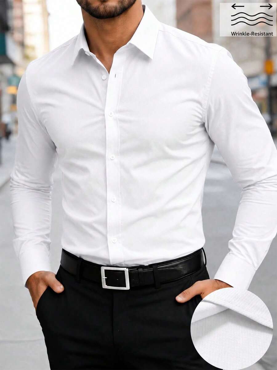 Shirt Shop Stand Collar Button-Up Long Sleeve Polyester Stretch – Marvo