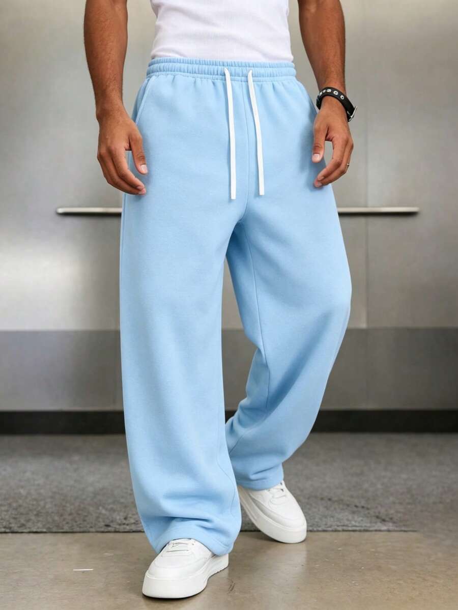 Mens Pant Wide Leg Drawstring Sweatpant Solid Relaxed Fit – Galdron