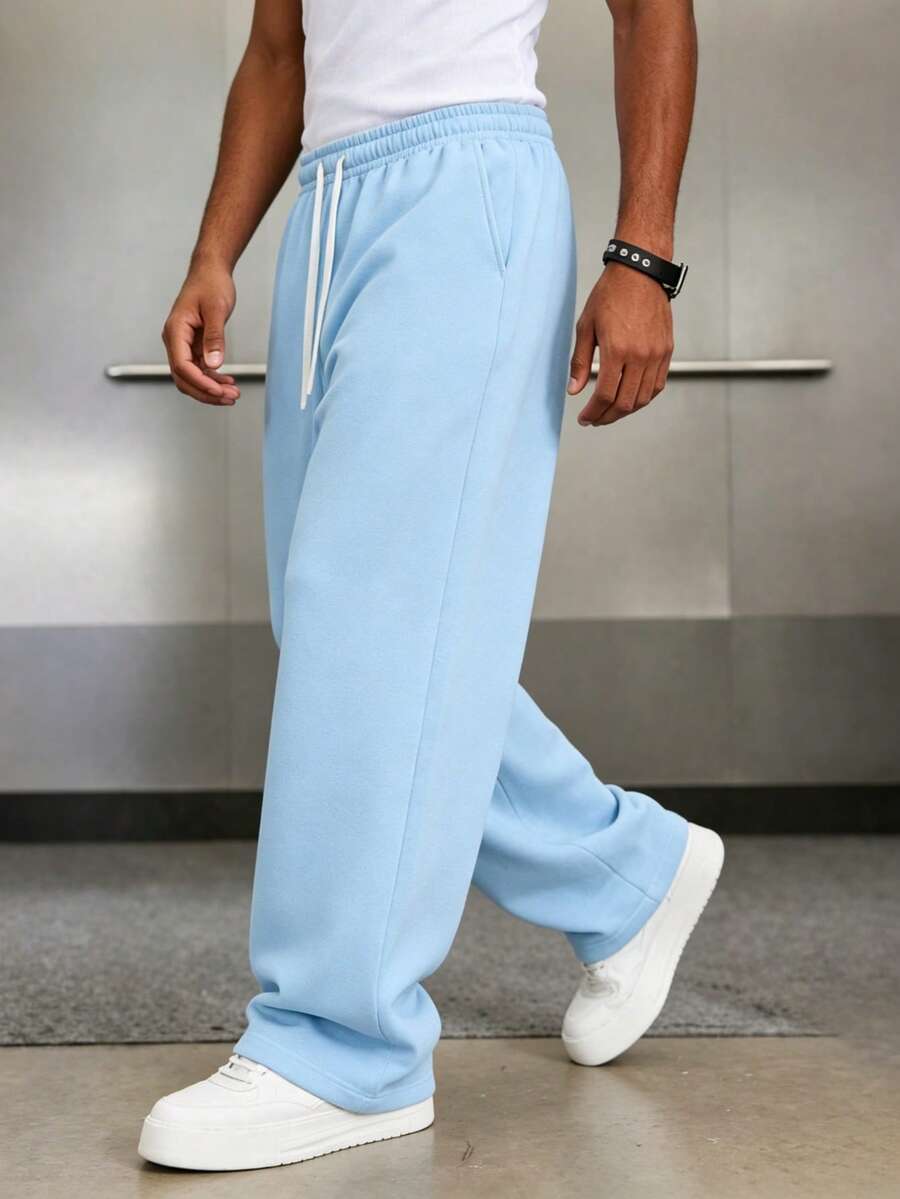 Mens Pant Wide Leg Drawstring Sweatpant Solid Relaxed Fit – Galdron