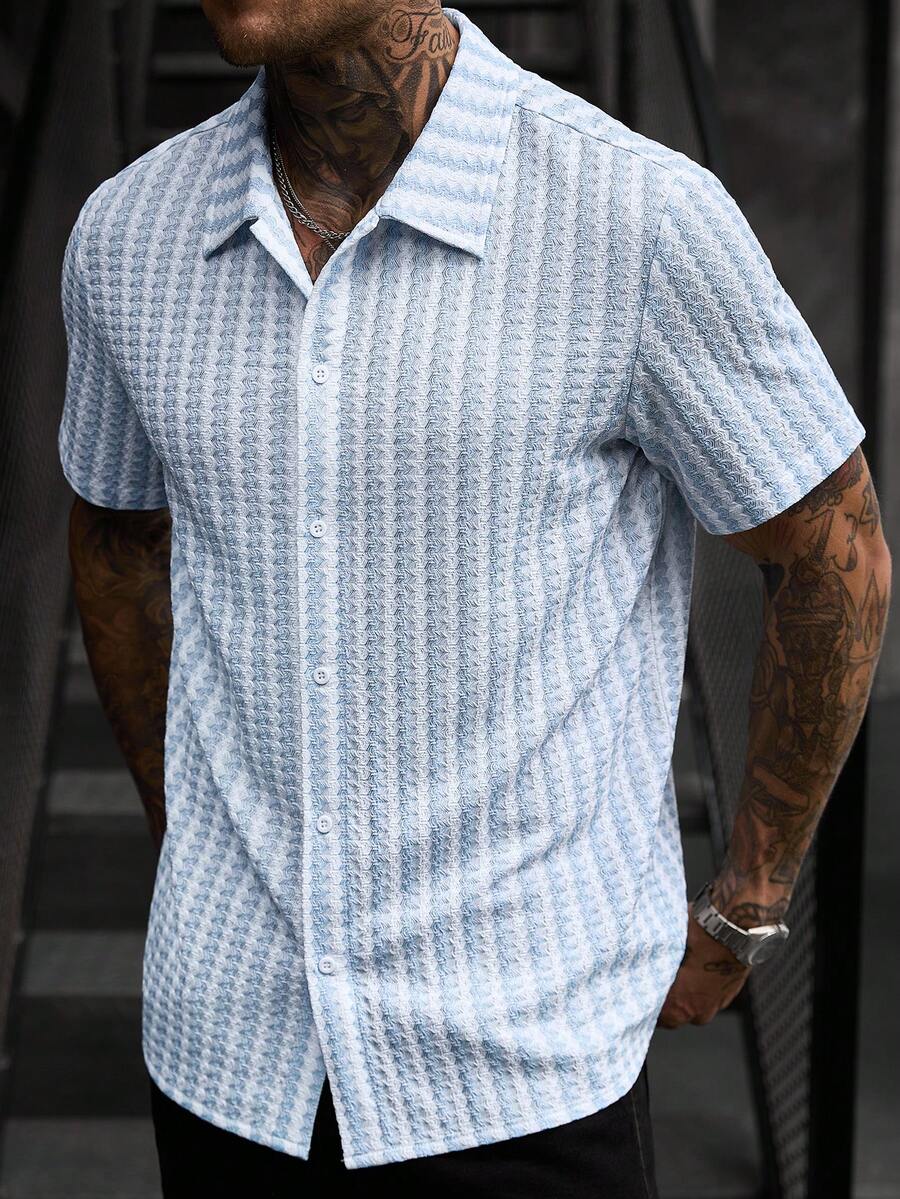 Mens Short Sleeve Crochet Knit Shirt Open Weave Casual Summer