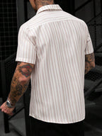 Mens Short Sleeve Shirt Solid Color Single-Breasted Casual – Vanto