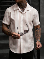 Mens Short Sleeve Shirt Solid Color Single-Breasted Casual – Vanto