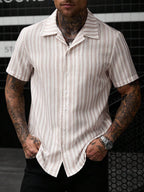 Mens Short Sleeve Shirt Solid Color Single-Breasted Casual – Vanto