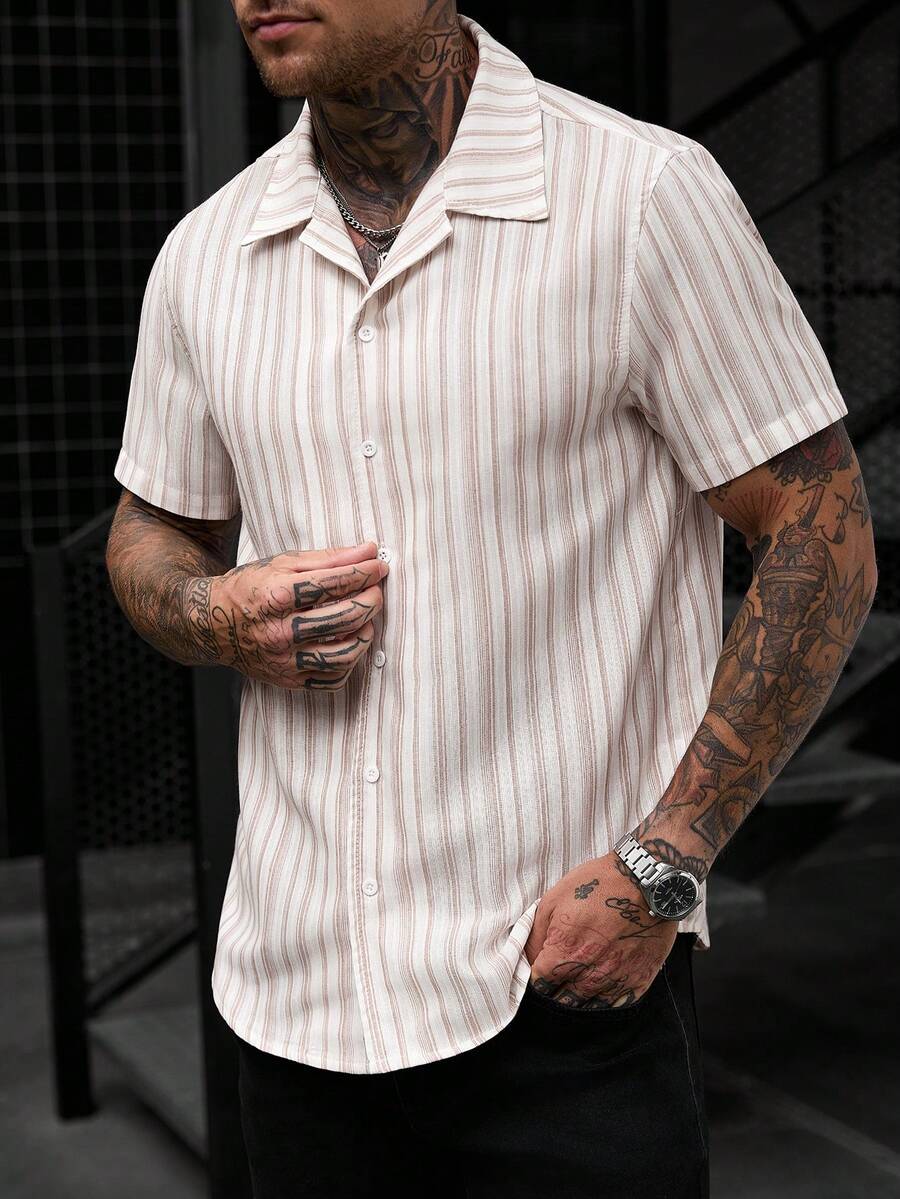 Mens Short Sleeve Shirt Solid Color Single-Breasted Casual – Vanto