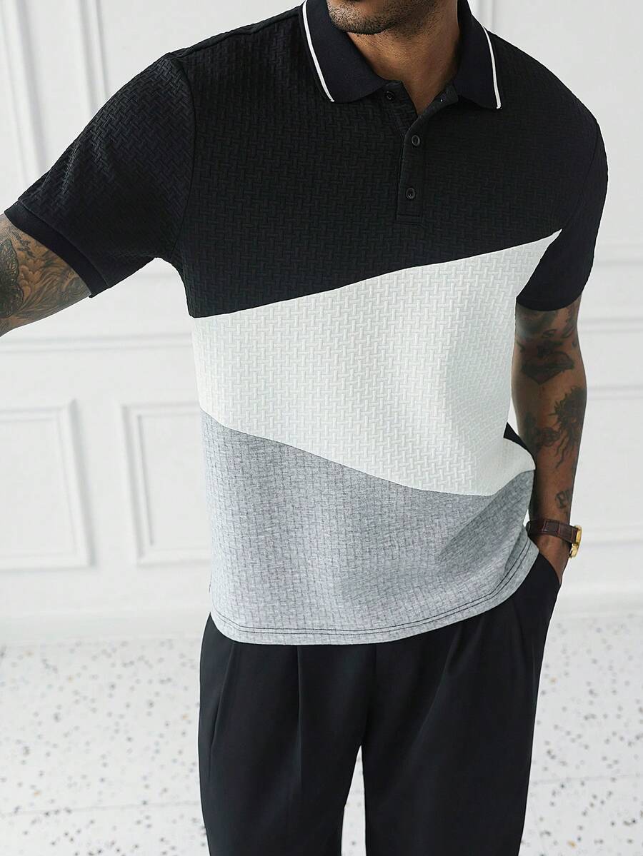 Mens Polo Shirt Geometric Jacquard Knit Short Sleeve – Balvex