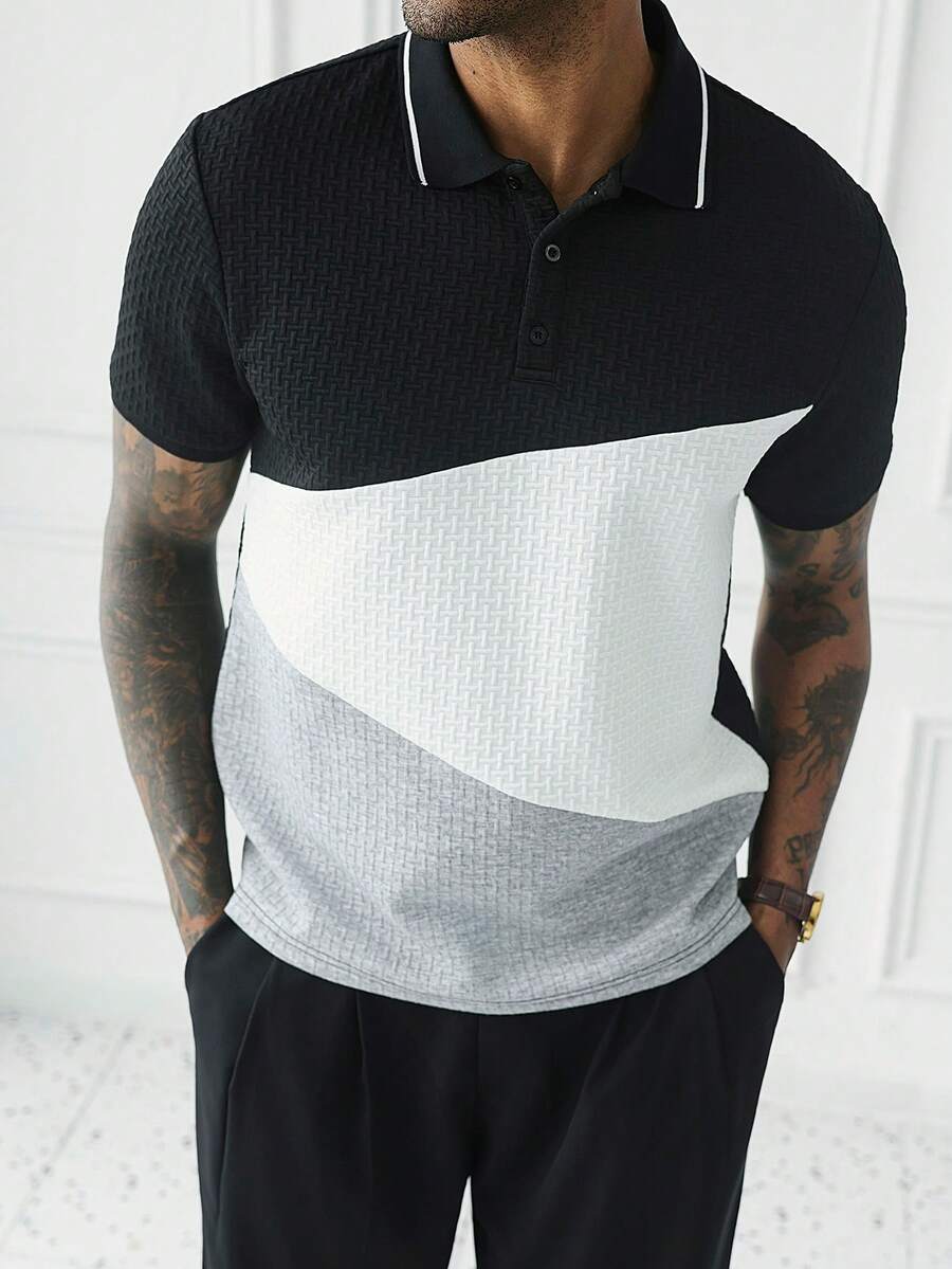 Mens Polo Shirt Geometric Jacquard Knit Short Sleeve – Balvex