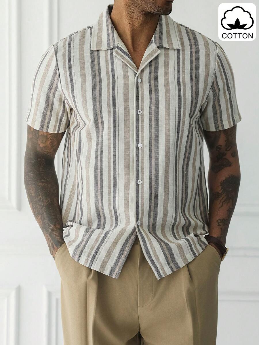 Mens Short Sleeve Button-Down Shirt Polyester Blend Regular Fit – Faldon