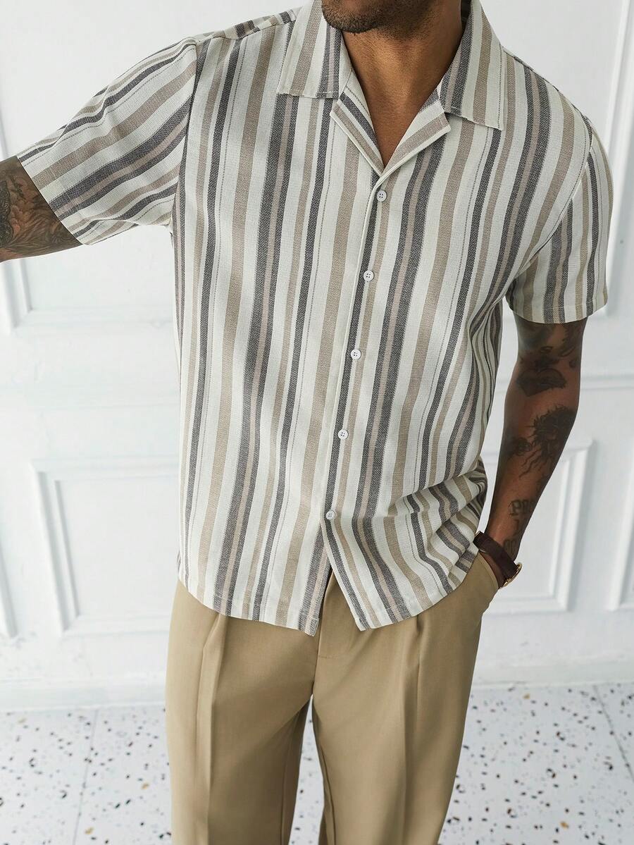 Mens Short Sleeve Button-Down Shirt Polyester Blend Regular Fit – Faldon