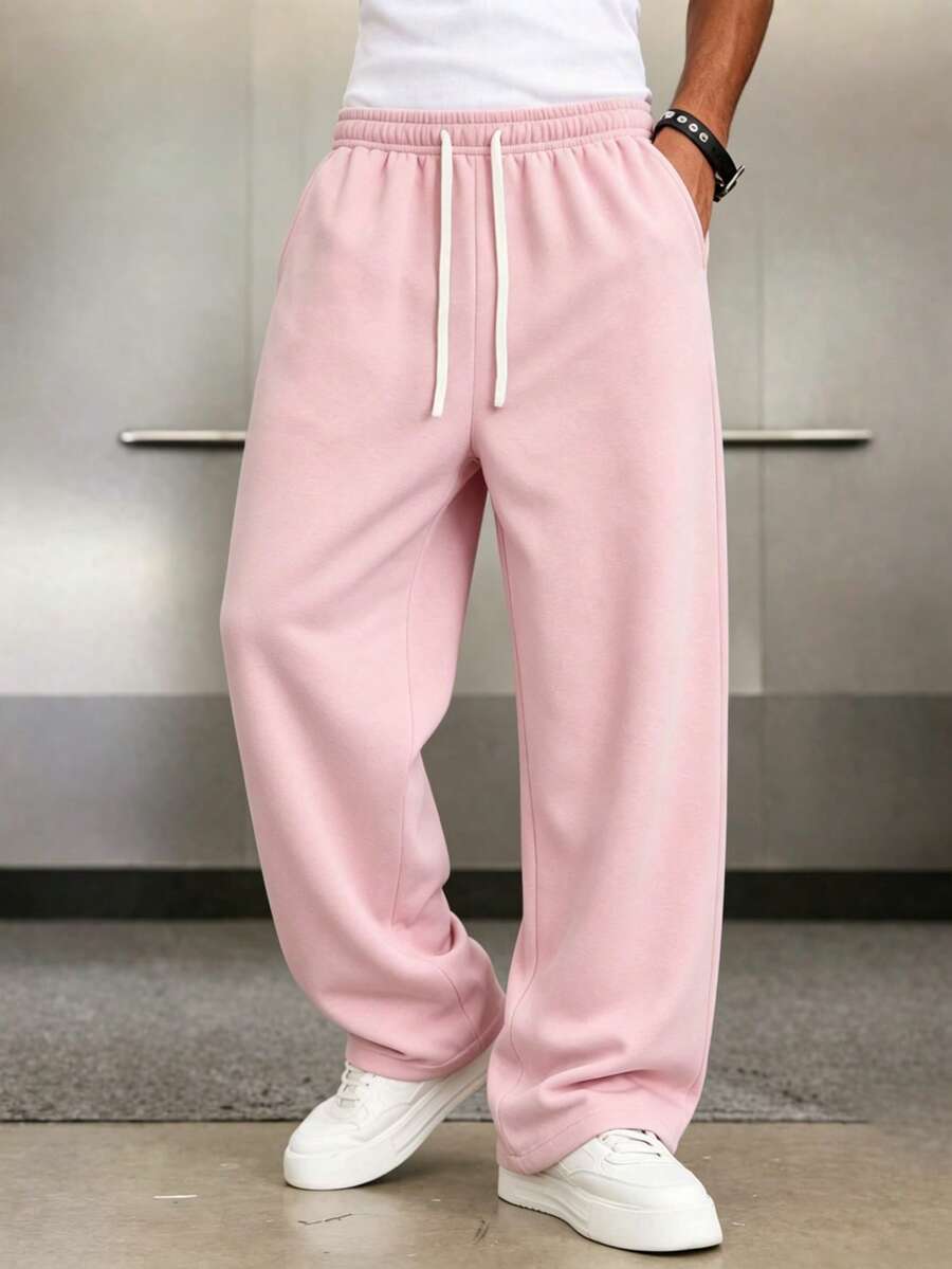 Mens Pant Wide Leg Drawstring Sweatpant Solid Relaxed Fit – Galdron