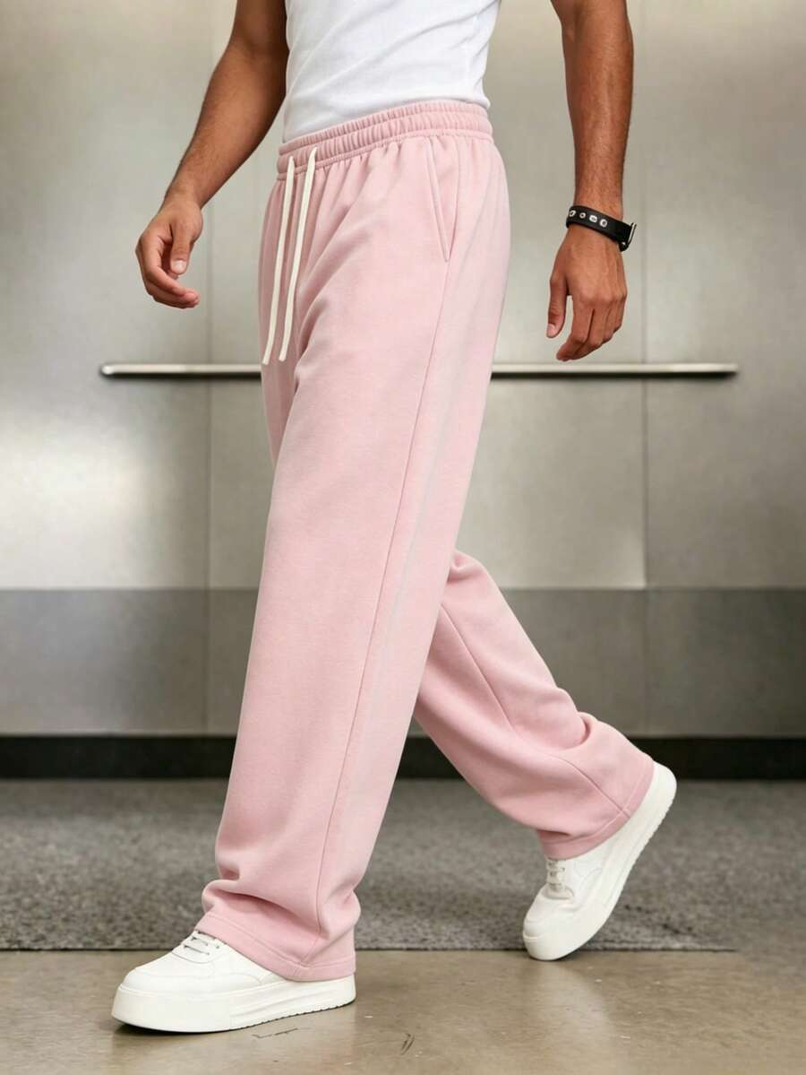 Mens Pant Wide Leg Drawstring Sweatpant Solid Relaxed Fit – Galdron
