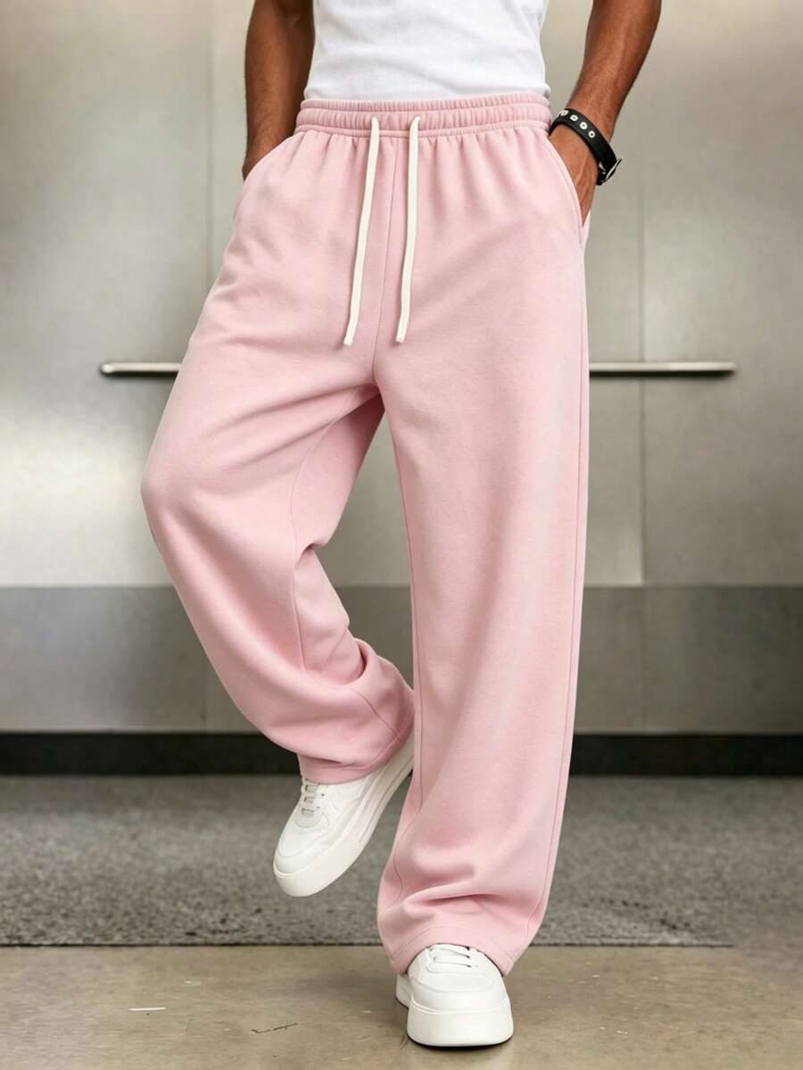 Mens Pant Wide Leg Drawstring Sweatpant Solid Relaxed Fit – Galdron