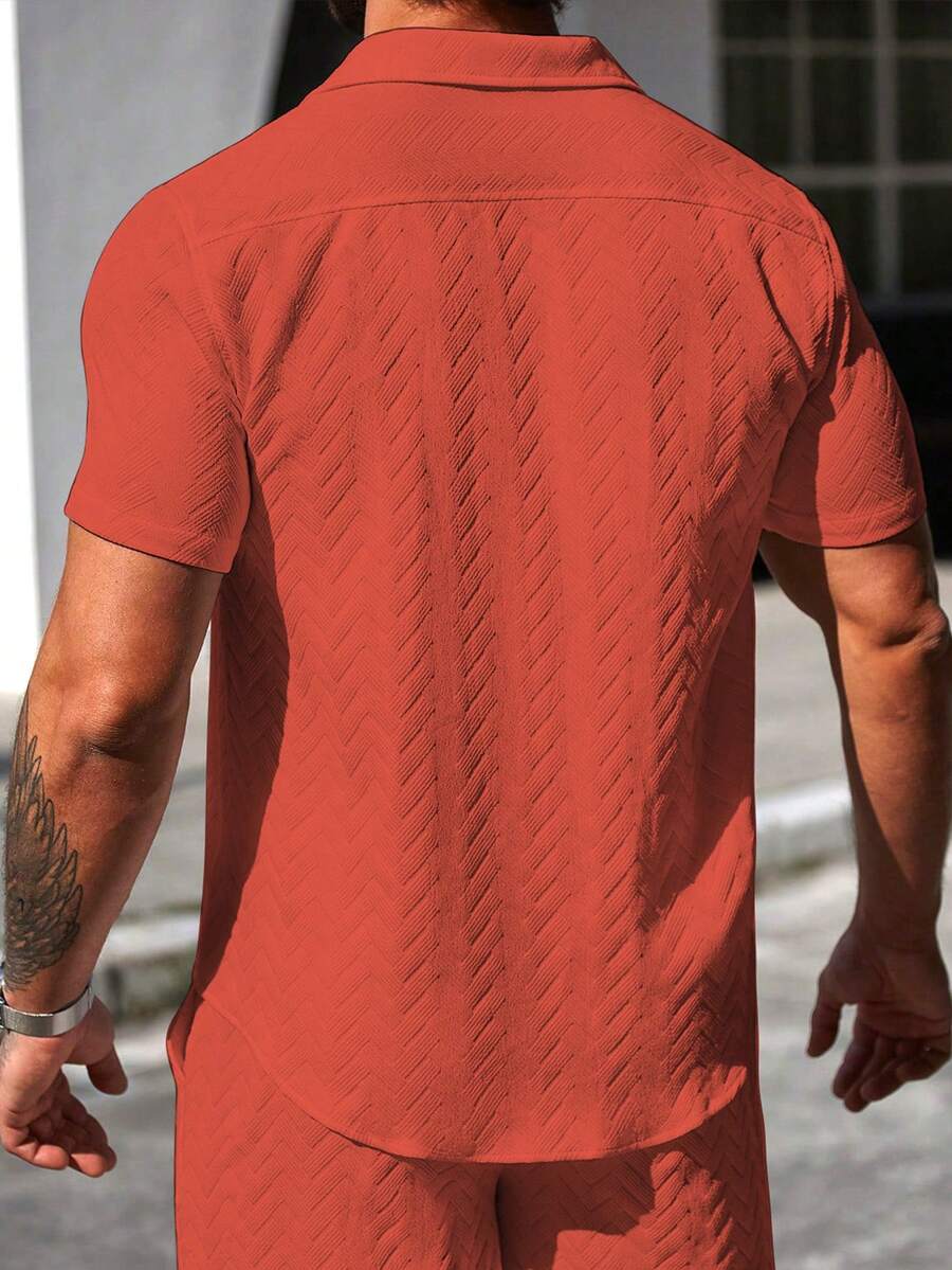 Mens Short Sleeve Shirt Solid Color Single-Breasted Casual – Vanto