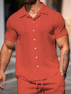 Mens Short Sleeve Shirt Solid Color Single-Breasted Casual – Vanto
