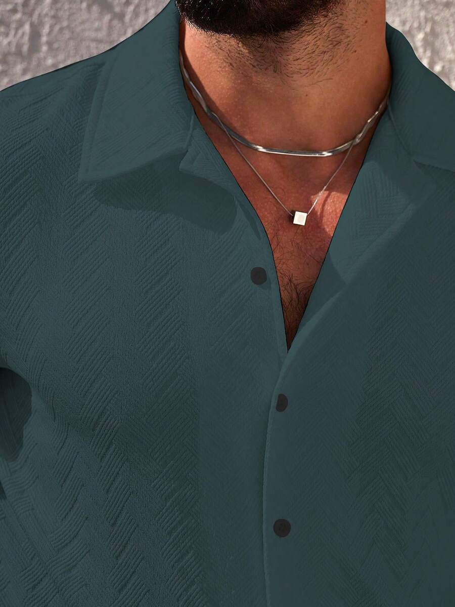 Mens Short Sleeve Shirt Solid Color Single-Breasted Casual – Vanto