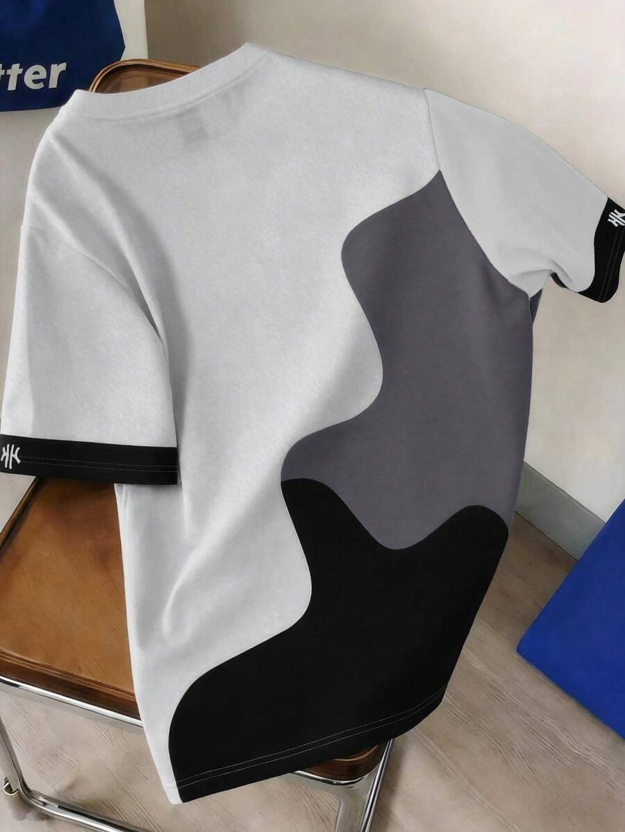 Mens T-Shirt Color Block Drop Shoulder Casual Summer Tee – Valden