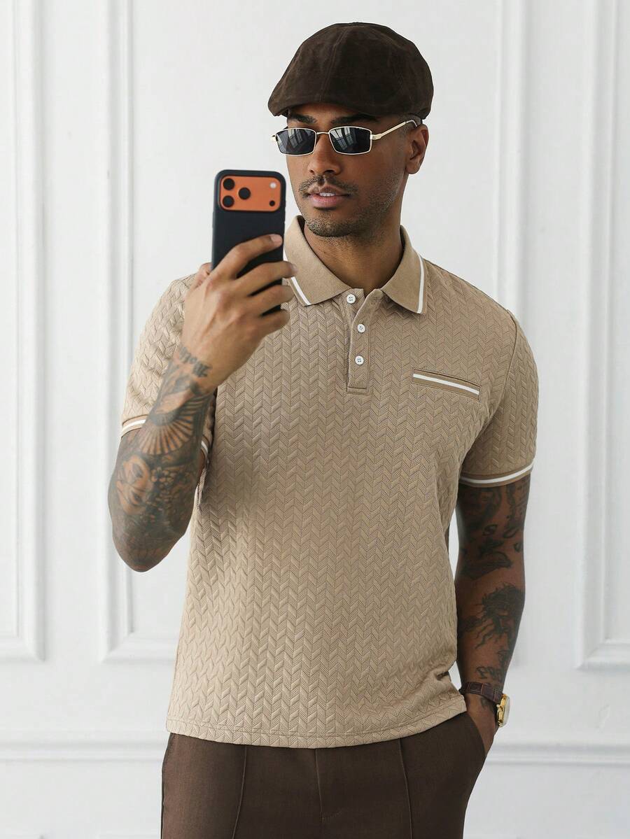 Mens Polo Shirt Geometric Jacquard Knit Short Sleeve – Balvex