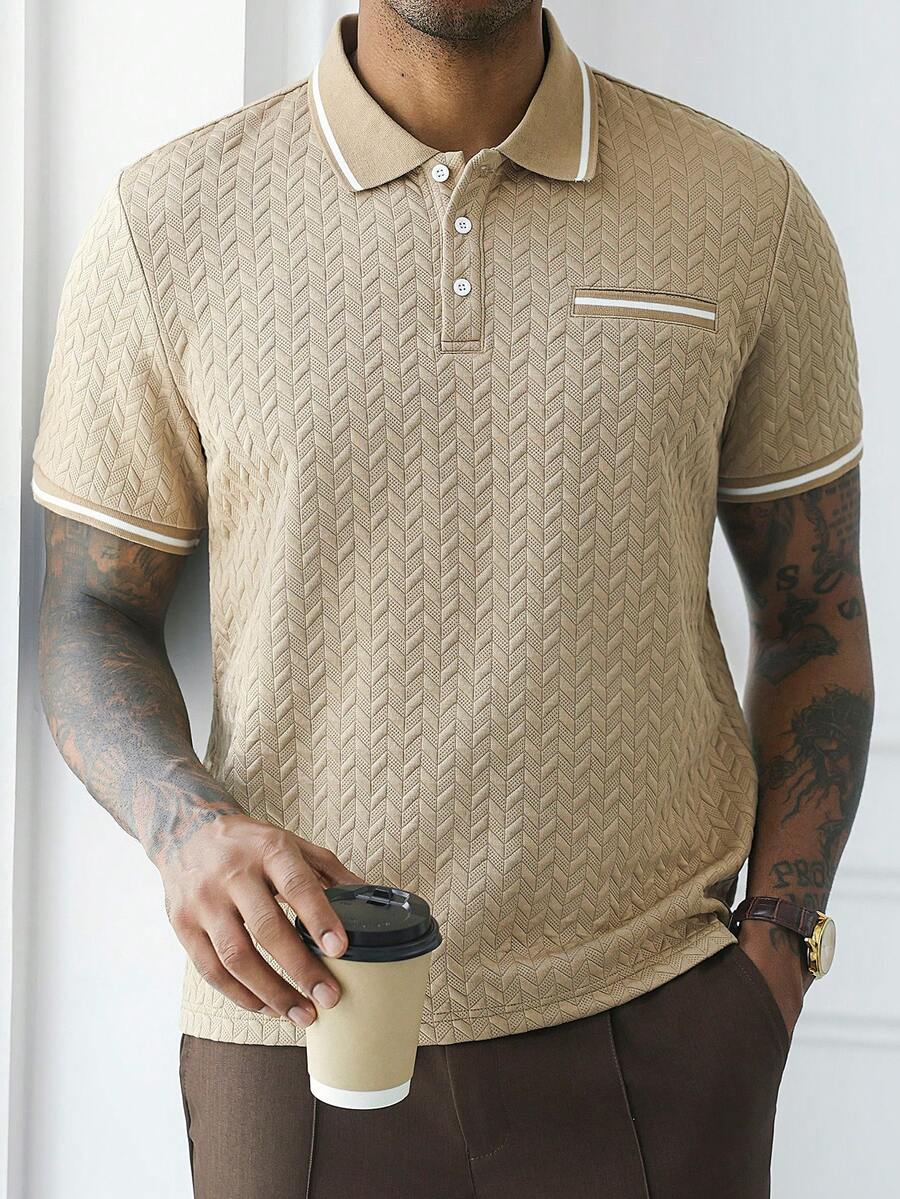 Mens Polo Shirt Geometric Jacquard Knit Short Sleeve – Balvex