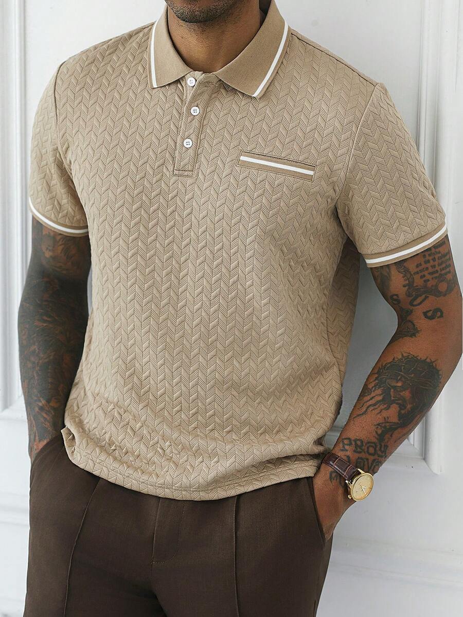 Mens Polo Shirt Geometric Jacquard Knit Short Sleeve – Balvex