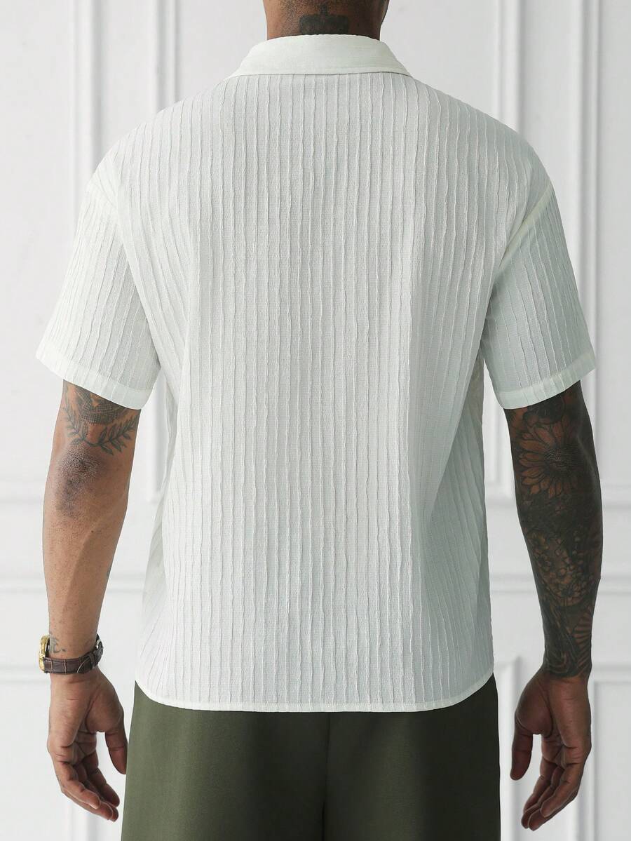 Mens Short Sleeve Crochet Shirt Jacquard Stripe Loose Fit – Darco