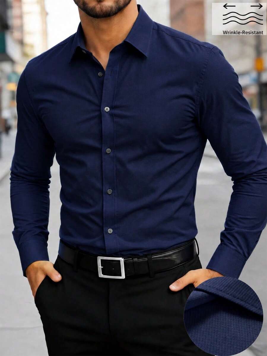 Shirt Shop Stand Collar Button-Up Long Sleeve Polyester Stretch – Marvo