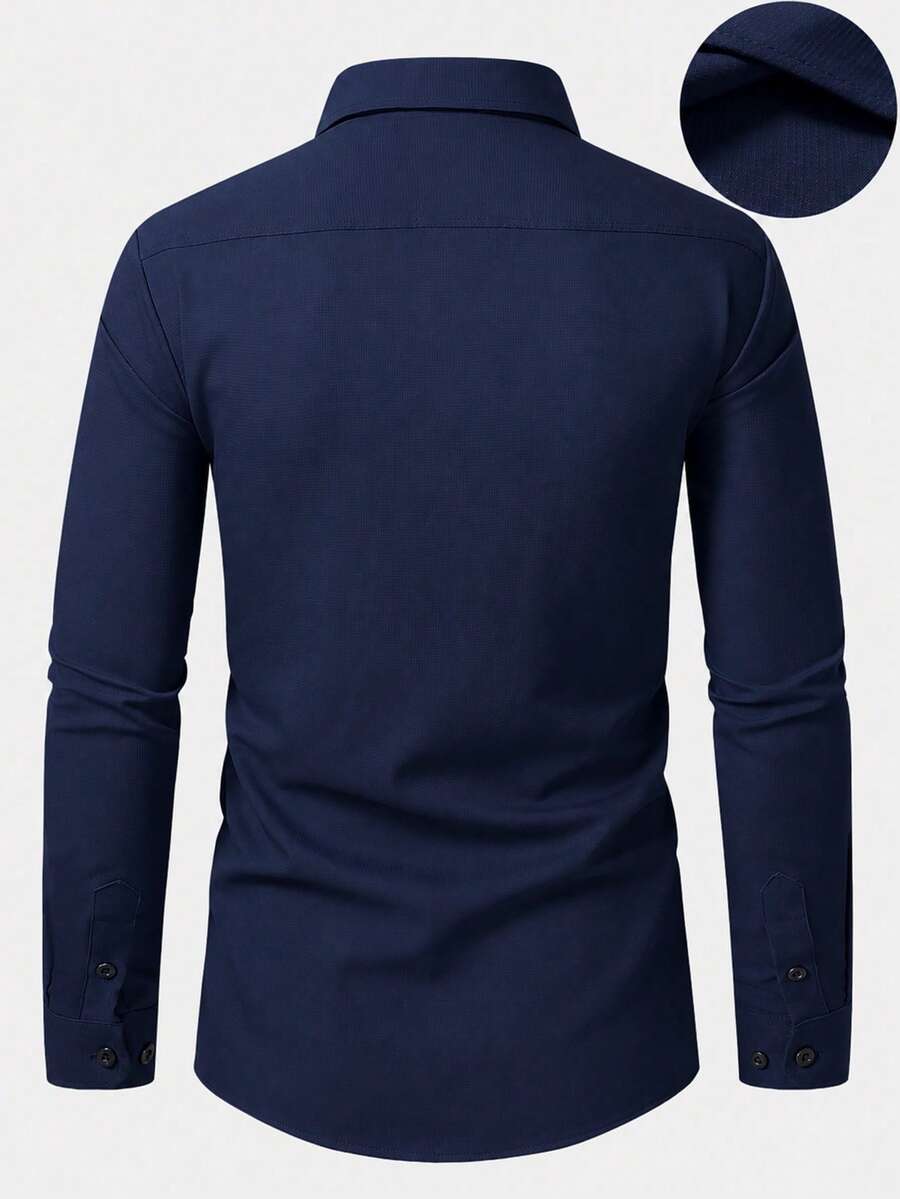 Shirt Shop Stand Collar Button-Up Long Sleeve Polyester Stretch – Marvo
