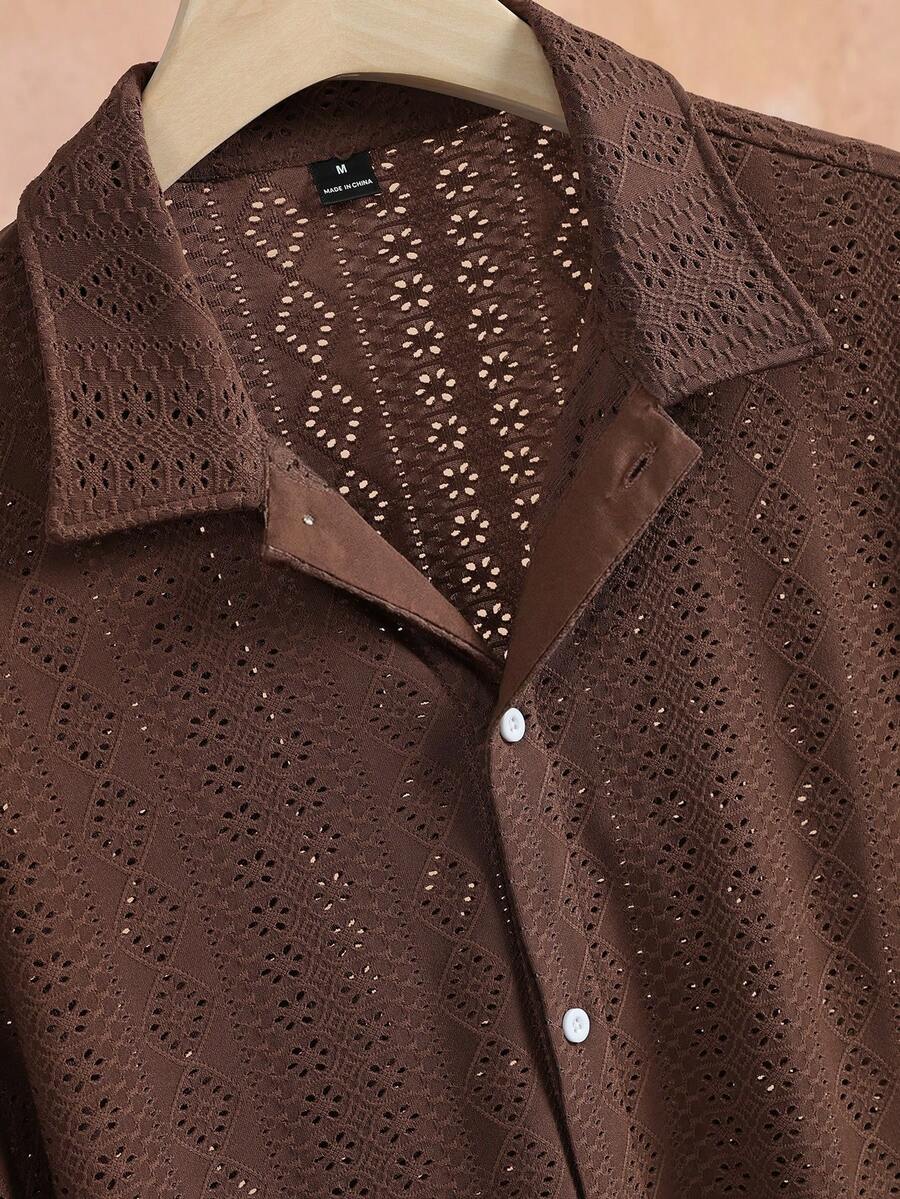Mens Short Sleeve Crochet Shirt Jacquard Stripe Loose Fit – Darco