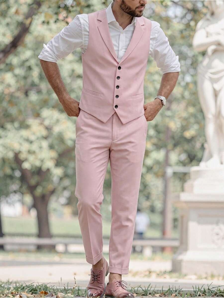 Mens Pant and Vest Set Woven Polyester V-Neck Sleeveless 2-Piece Formal – Galso