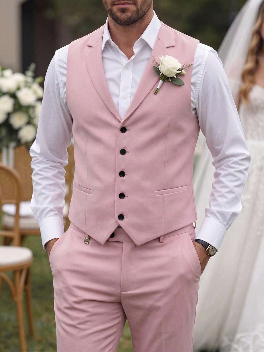 Mens Pant and Vest Set Woven Polyester V-Neck Sleeveless 2-Piece Formal – Galso