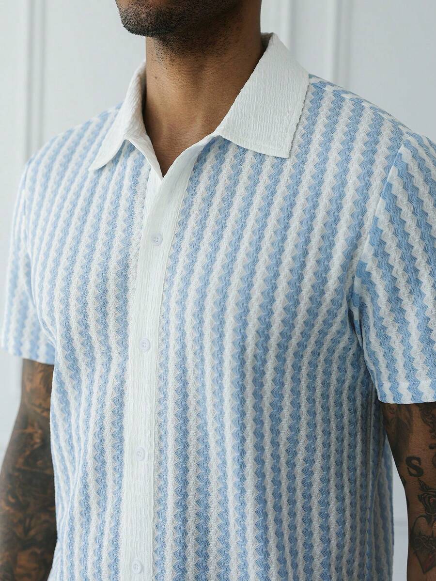 Mens Short Sleeve Crochet Knit Shirt Open Weave Casual Summer