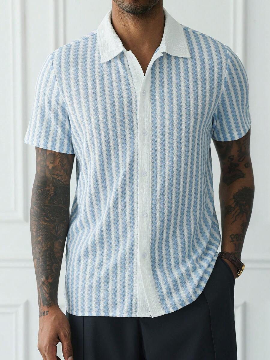 Mens Short Sleeve Crochet Knit Shirt Open Weave Casual Summer
