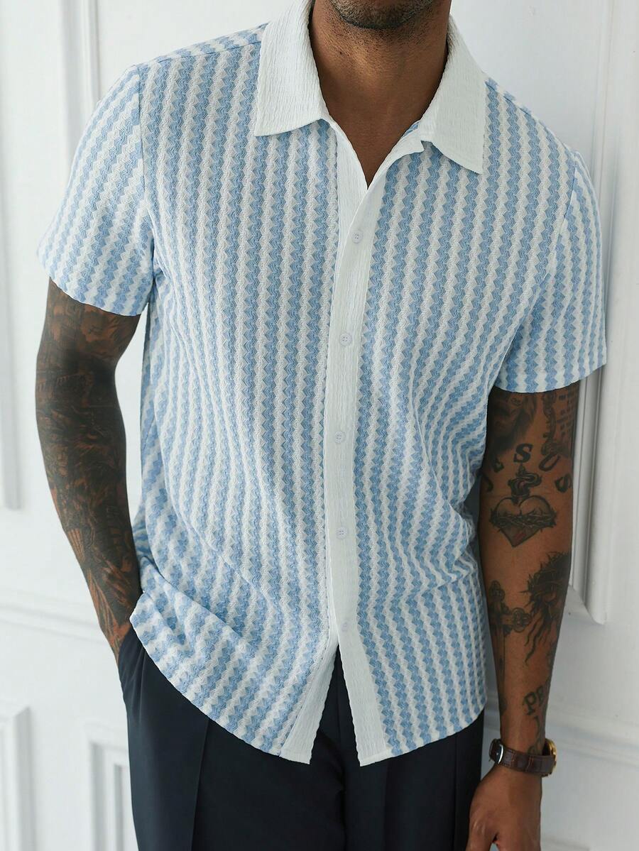 Mens Short Sleeve Crochet Knit Shirt Open Weave Casual Summer