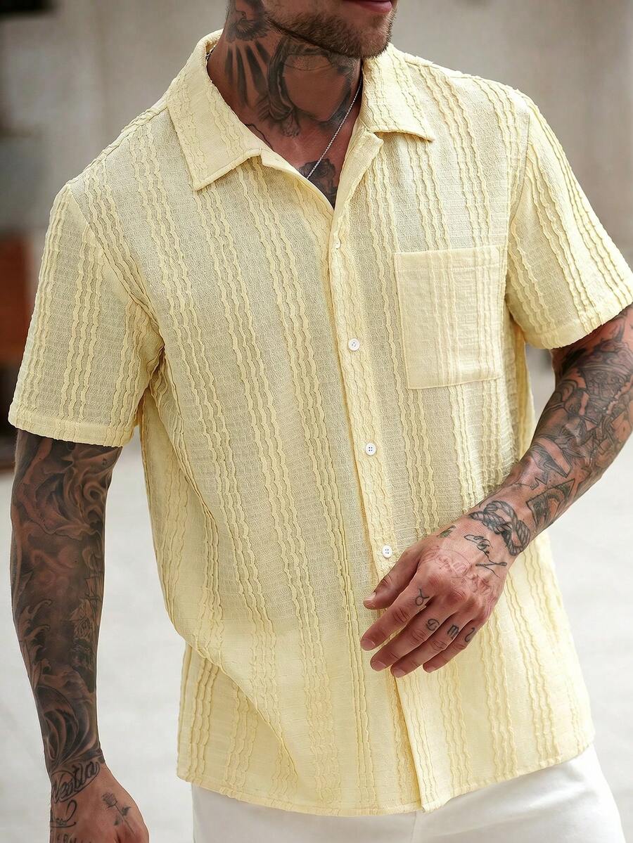 Mens Short Sleeve Crochet Knit Shirt Open Weave Casual Summer
