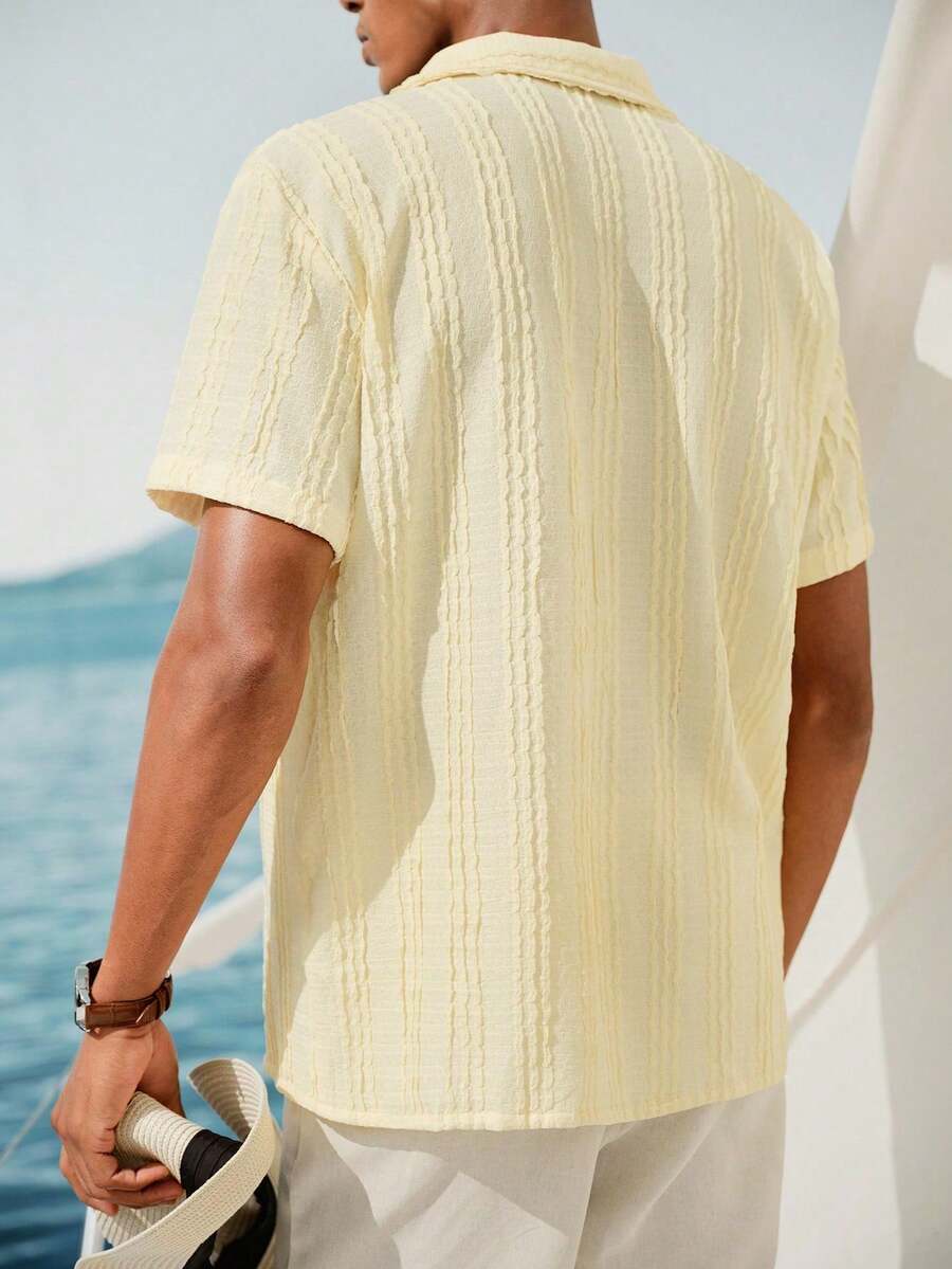 Mens Short Sleeve Crochet Knit Shirt Open Weave Casual Summer