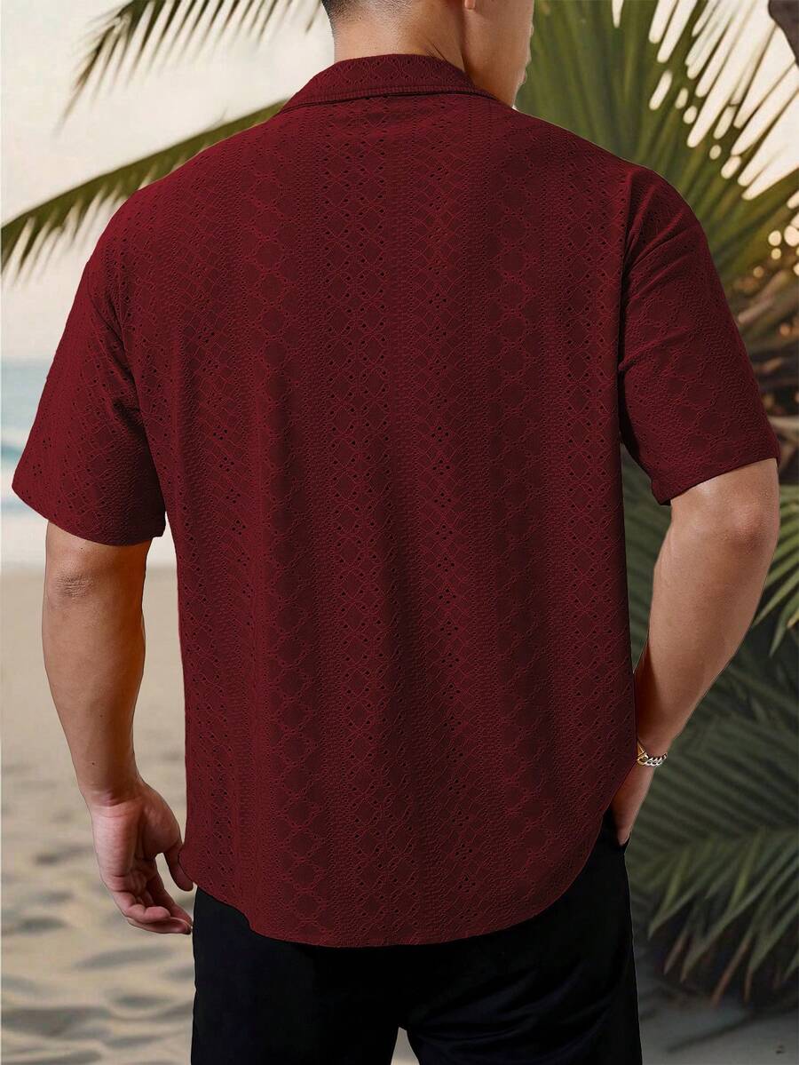 Mens Short Sleeve Crochet Shirt Jacquard Stripe Loose Fit – Darco