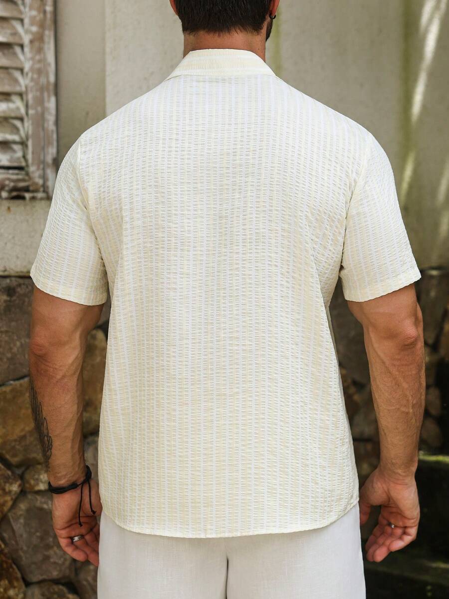 Mens Short Sleeve Button-Down Shirt Polyester Blend Regular Fit – Faldon