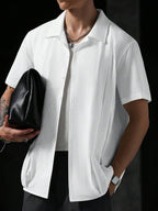 Mens Short Sleeve Shirt Solid Color Single-Breasted Casual – Vanto