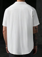 Mens Short Sleeve Shirt Solid Color Single-Breasted Casual – Vanto