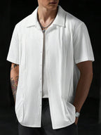 Mens Short Sleeve Shirt Solid Color Single-Breasted Casual – Vanto