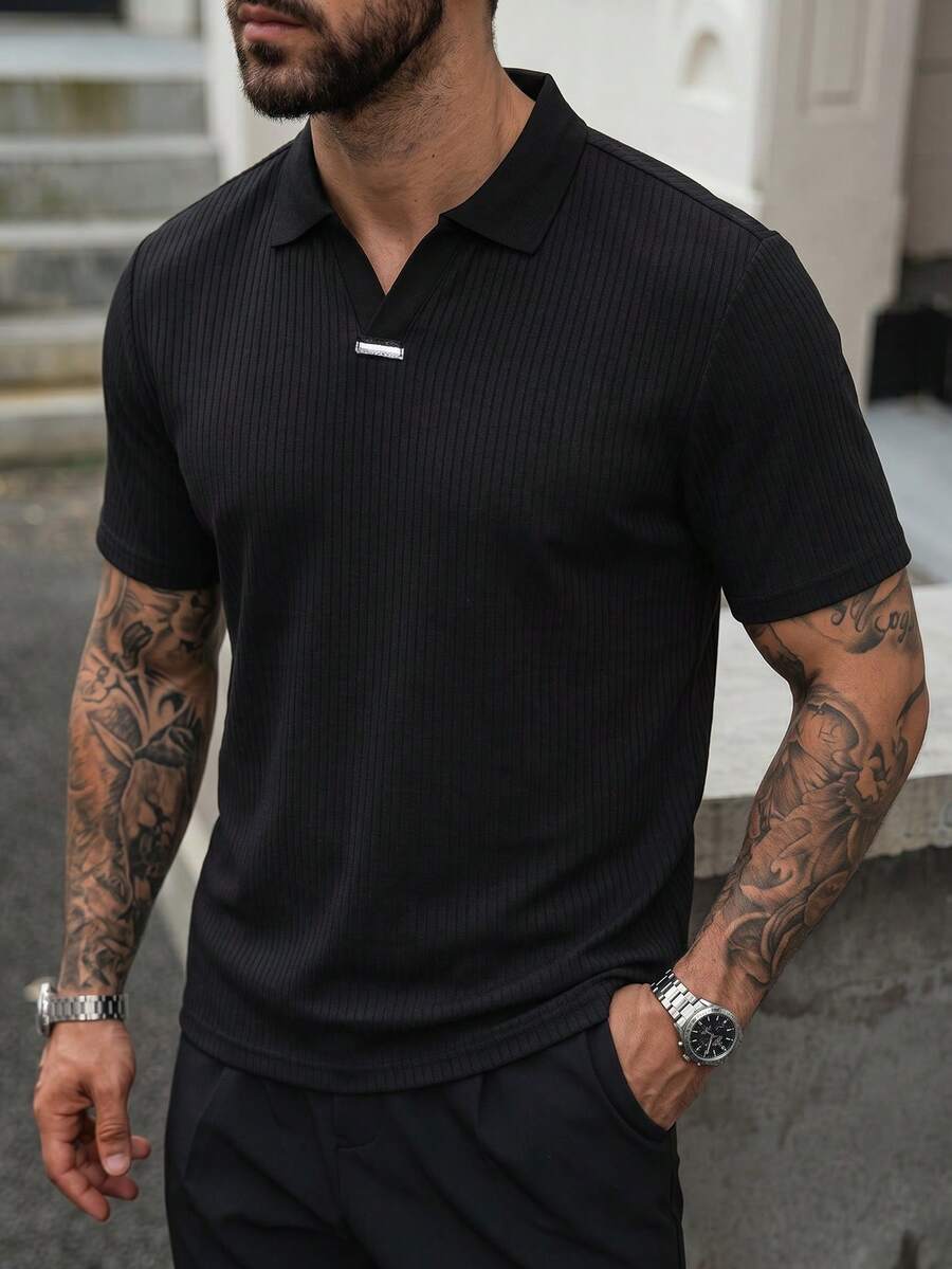 Mens Polo Shirt Geometric Jacquard Knit Short Sleeve – Balvex