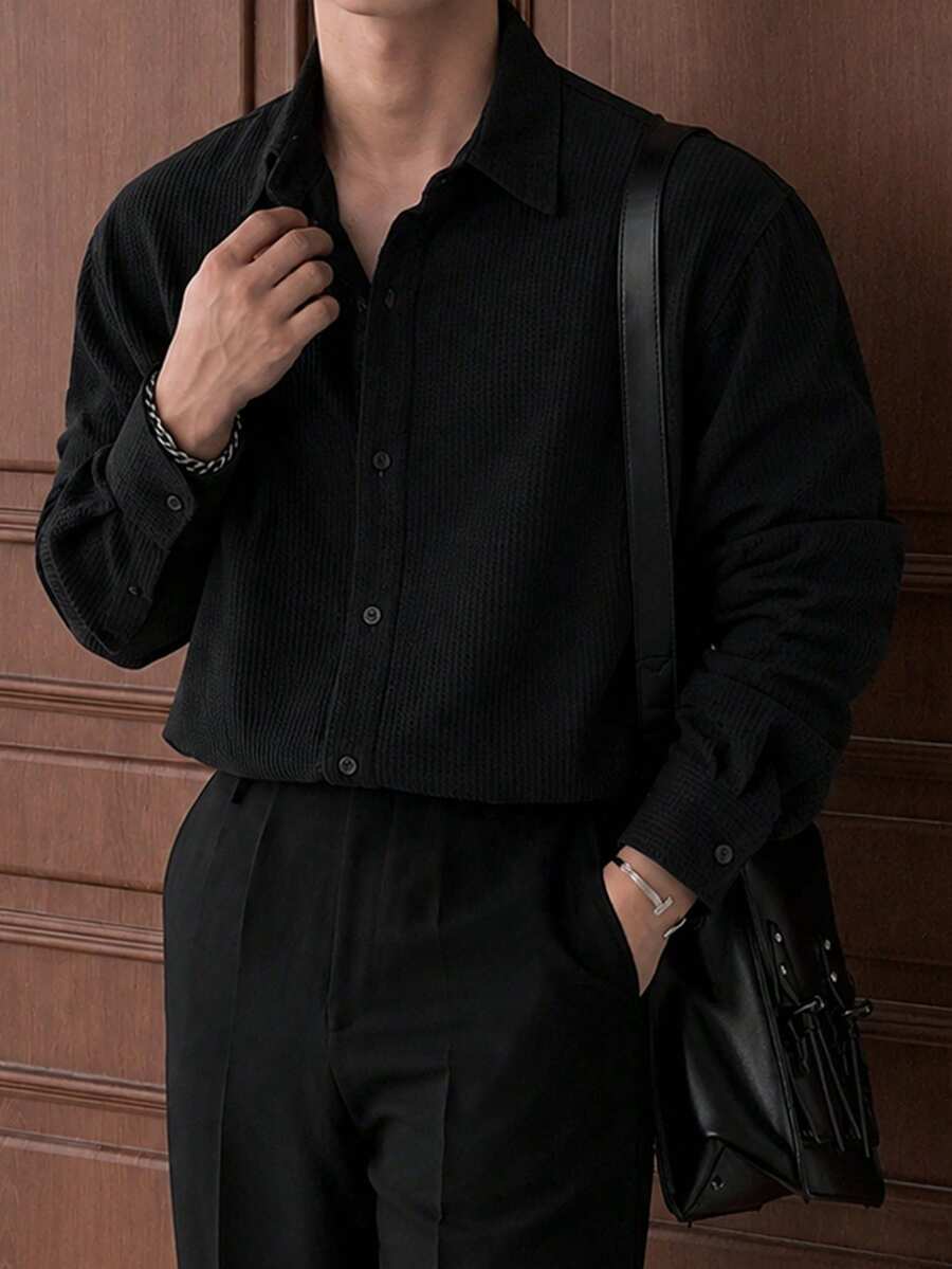Shirt Shop Stand Collar Button-Up Long Sleeve Polyester Stretch – Marvo