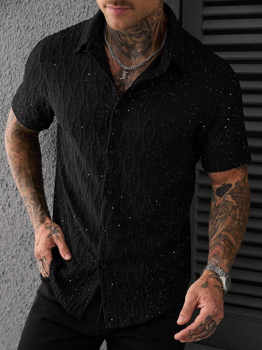 Mens Short Sleeve Shirt Solid Color Single-Breasted Casual – Vanto