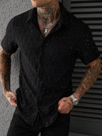 Mens Short Sleeve Shirt Solid Color Single-Breasted Casual – Vanto